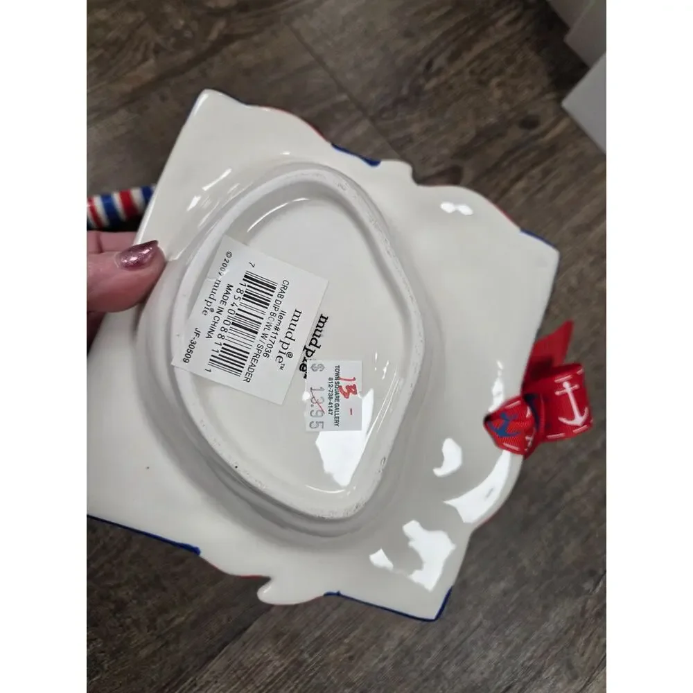 Mud Pie Red Blue White Crab Dip Bowl with Spreader